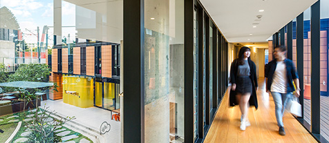 Students on a tour exploring Iglu student life.